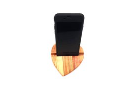 Smartphone Tablet Holder Cell Phone Stand Heart made of olive wood