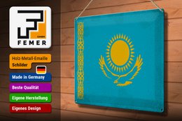 Tin Sign Flag of Kazakhstan 40x30cm Kazakhstan Vintage