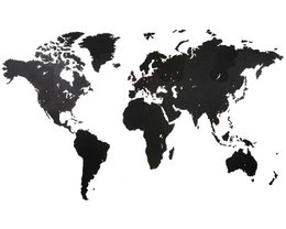  Large black and white world map wall decor, made of high-density fiberboard (HDF) material, suitable for DIY customization.