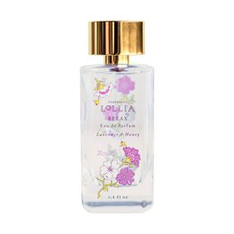 Floral, feminine, and relaxing eau de parfum with notes of lavender, jasmine, and vanilla. Packaged in a delicate glass bottle with a gold cap.