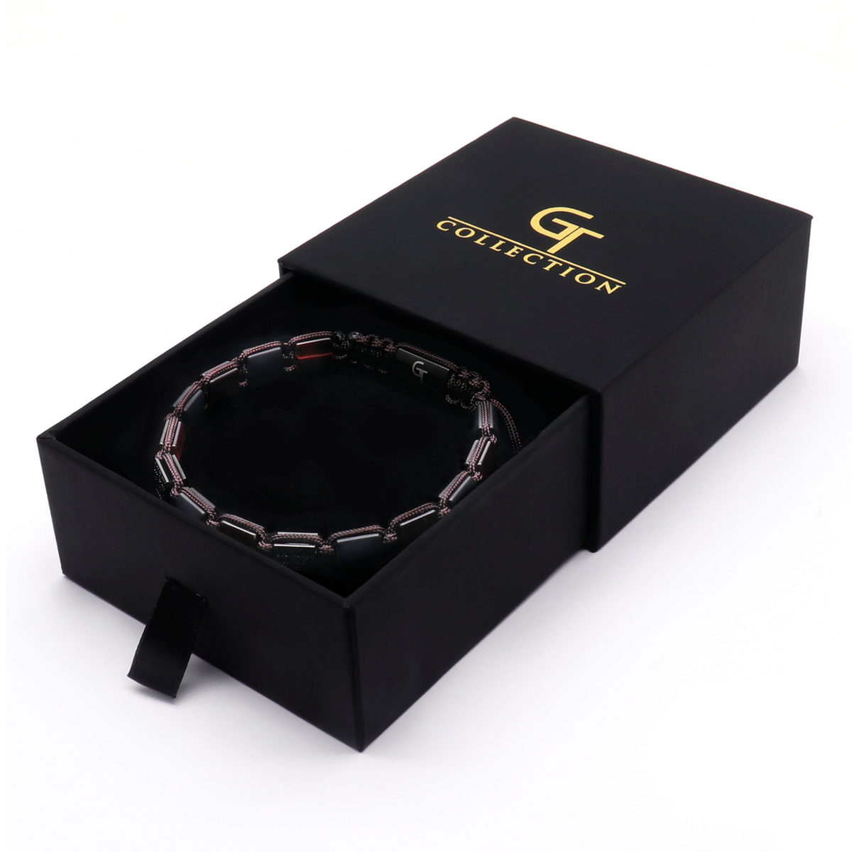 Men's RED TIGER EYE, BLACK ONYX Flat bead Bracelet