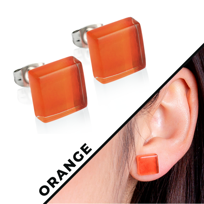 Firkantede ørestikker med glassten i mange farver • 10 mm • bæredygtige / minimalistiske / holdbare