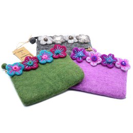 Etui met natuurlijke vilten rits (assortiment) - Vier bloemen