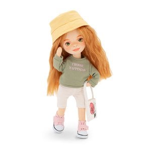 Zacht speelgoed, lieve zussen - Sunny in een groen sweatshirt + bonusaccessoires set (35 cm)