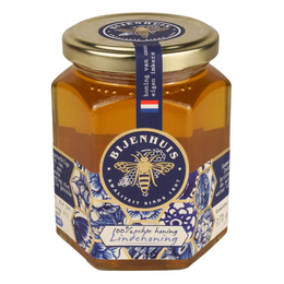 Dutch linden honey, a sweet and floral honey with a light amber color.