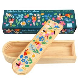 Wooden pencil case with colorful fairy-themed design, featuring a variety of flowers and nature elements. Suitable for storing pencils, pens, and other small items.