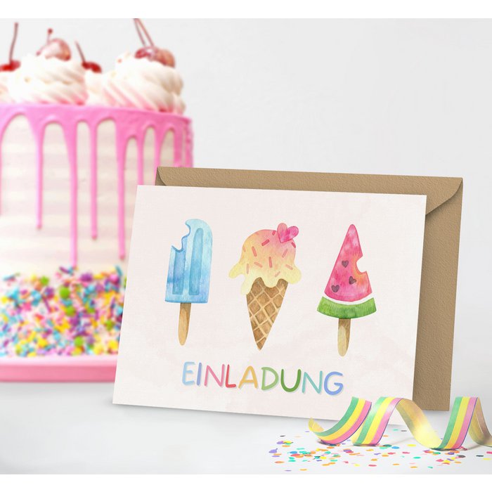 Geburtstagseinladungen Eiscreme-Motiv – 20 Karten Mit Umschlägen, 10,2x15,2 Cm, Für Kinder- & Erwachsenenpartys
