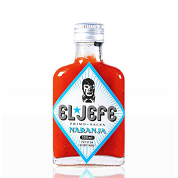 Bright orange bottle with blue and white label featuring the brand name "Eijffe" and the product name "Hot Sauce Naranja - 100ml". The bottle contains a spicy orange-colored hot sauce.