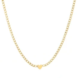  Gold chain necklace with small heart pendant, delicate link style jewelry