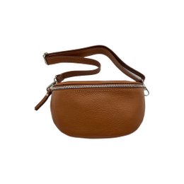  Camel-colored grained leather belt bag, 25cm in size, with a detachable strap for versatile wear.