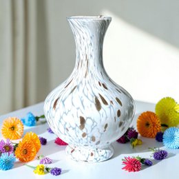 1 Vaso in Vetro Soffiato stile "AVVENTURINA" Lavorato a Mano con Murrine di Murano, linea “I Colori di Murano” h. 29 cm. Made in Italy