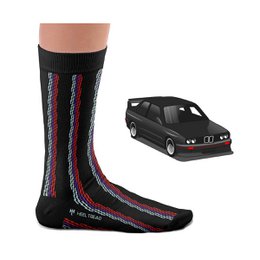 Black socks with red and white striped pattern, suitable for casual or athletic wear.