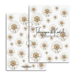  A floral-themed storage folder for drawings and crafts, featuring a repeating pattern of white and yellow daisy-like flowers.