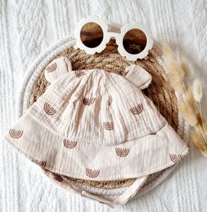 Hydrophiler Sonnenhut für Baby – Beige mit Regenbogen