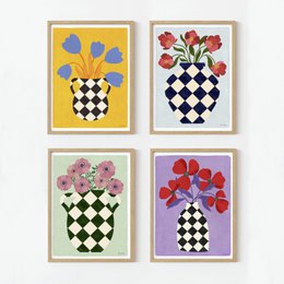 Impresión de arte de jarrón y rosas