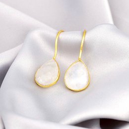 Moonstone Gemstone Earrings - 925 Sterling Gold Plated - OHR925-104