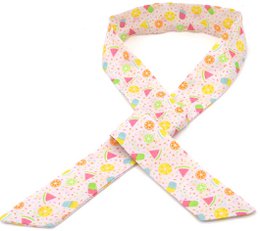  Pink hair ribbon with colorful fruit pattern, strawberries and citrus design, 85cm long headband accessory.