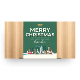 Green and brown gift box with "MERRY CHRISTMAS" text and various coffee-related items inside. The product is a 14-piece or 7-piece coffee gift set.