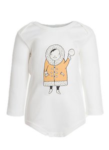 Body met lange mouwen, wit met eskimo-print vooraan