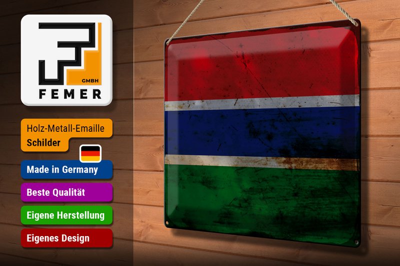 Blechschild Flagge Gambia 40x30cm Flag of the Gambia Rost