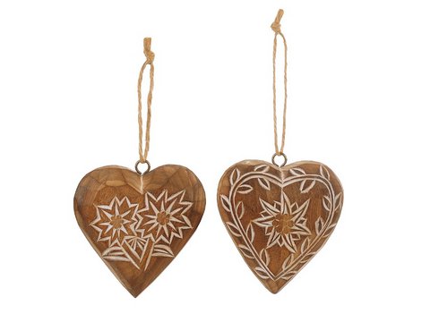 Heart with edelweiss made of wood, 7x1x8cm