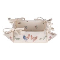 Bread basket 35x35x8 cm beige blue cotton chicken and rooster gift kitchen