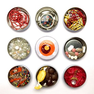 Click-Klack-Doses 9-set wit, motief "RetroBlume"