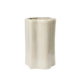Large cylindrical planter, rainy day grey color, modern minimalist design, tall hexagonal shape, ceramic material