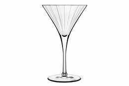 A set of 4 clear glass martini cocktail glasses with a tall, slender stem and a wide, flared bowl. The glasses have a classic, elegant design suitable for serving martinis and other cocktails.