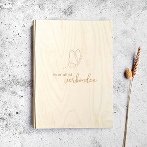 Condolence book | A4 | wooden folder | butterfly forever connected