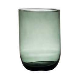  Dark gray transparent glass vase, 14 cm in diameter, suitable for holding flowers or other decorative items.