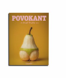  "Yellow book cover with pear and fruits, true fruits story, German language, hardcover"