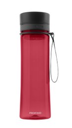 A red, 600 ml drinking bottle with a black cap and a strap for easy carrying.