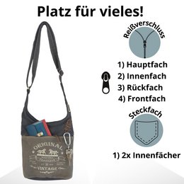Sunsa schoudertas voor dames. Canvas/canvas & lederen hobo tas. Vintage crossbodytas in retrostijl met veel vakken met ritssluiting ...