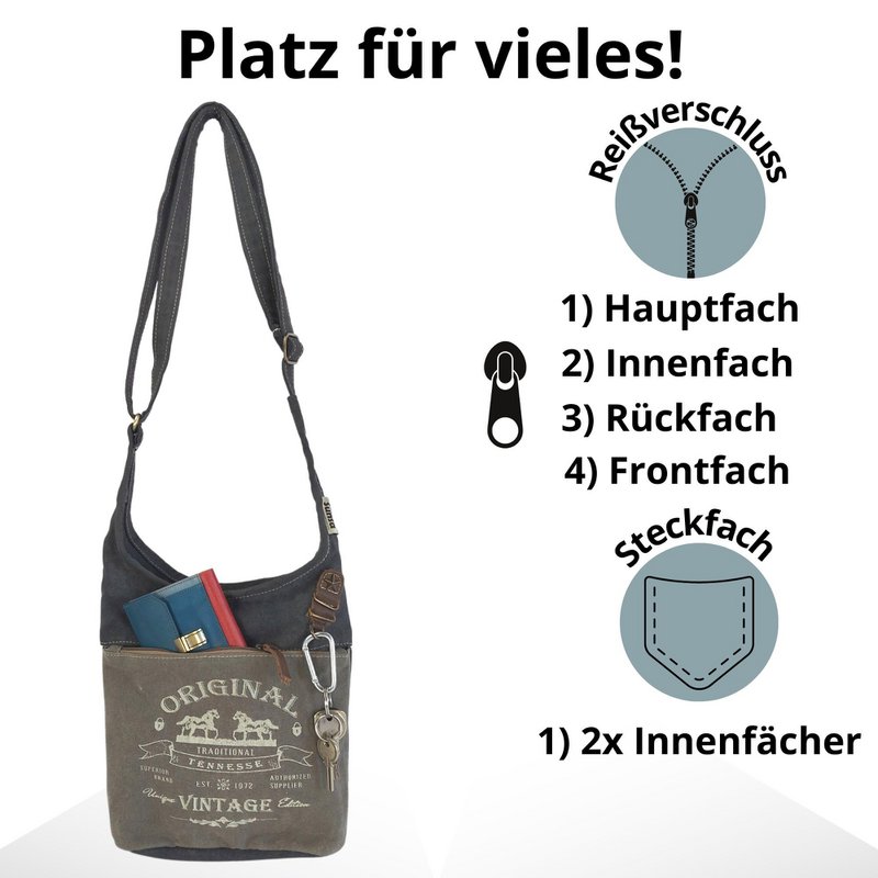 Sunsa schoudertas voor dames. Canvas/canvas & lederen hobo tas. Vintage crossbodytas in retrostijl met veel vakken met ritssluiting ...