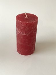 Rustic red pillar candle, 70 x 130 mm in size, with a deep red color.