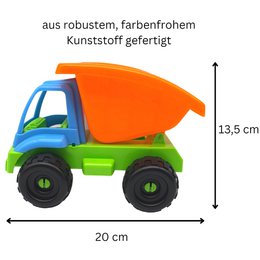 Zabawkowy wywrotka z kolorowego plastiku, wymiary ok. 20 x 15 x 13,5 cm