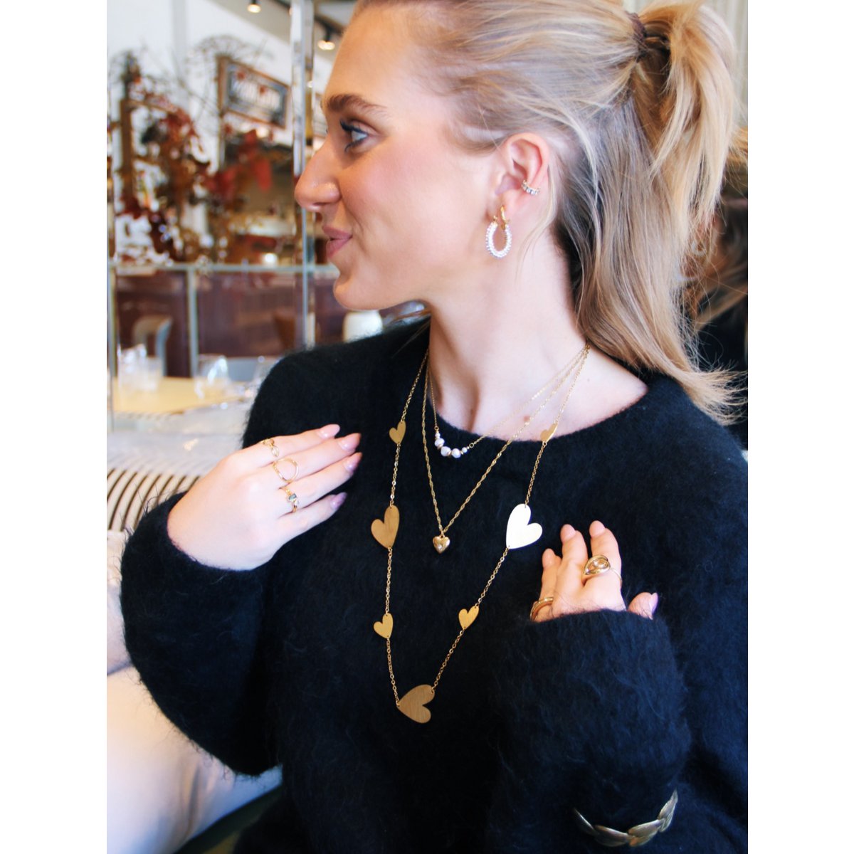Box chain necklace with square heart charm