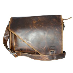 Messenger Bag Or Work Bag Made Of Brown Waxed Leather With A Sturdy Shoulder Strap And Space For Your Laptop Up To 15.6 Inches