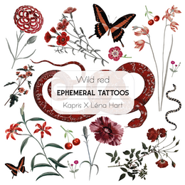 Temporary tattoos featuring a variety of nature-inspired designs including butterflies, flowers, and leaves. The tattoos are vibrant and colorful, suitable for adding a touch of whimsical style.