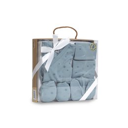 ENSEMBLE 5 PCS(CHEMISE+PANTALON+GANTS+BAVOIR+CHAUSSETTES)POUR NOUVEAU-NÉ (0-6 MOIS)-100%COTON-MOD. DUENDES - BLEU FONCÉ