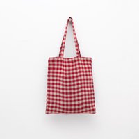 Red Gingham Linen Tote Bag