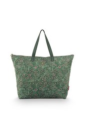  Large green quilted tote bag with daisy floral print, 66x20x44cm in size, suitable for shoulder carry.
