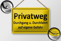 Tin sign note 18x12cm private path yellow decoration
