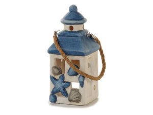 Laterne Windlicht aus Keramik, 9x9x21cm