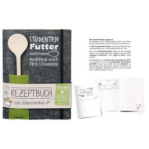 Cookbook with rectangular wooden spoon for trail mix, height 22 cm