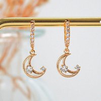 24K CZ maan hoepel oorbellen