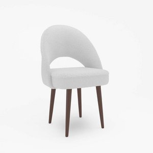 Saori stoel met witte krullende wollook, hout en metaal