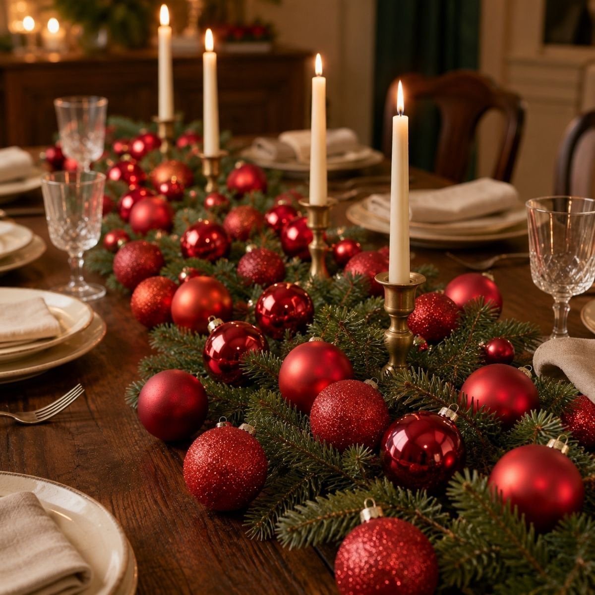 Set van 26 Glazen Kerstballen Rood Mica Decorations