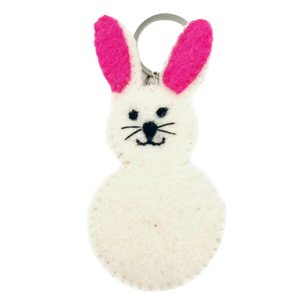 Luna-Leena keychain flat rabbit / bunny Easter - bag charm - off white & pink - wool felt - handmade in Nepal